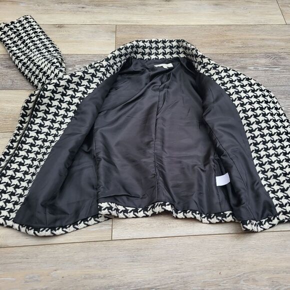 Talbots Women Wool Blend Jacket Coat Black White Houndstooth Shawl Collar 8p - Picture 13 of 13
